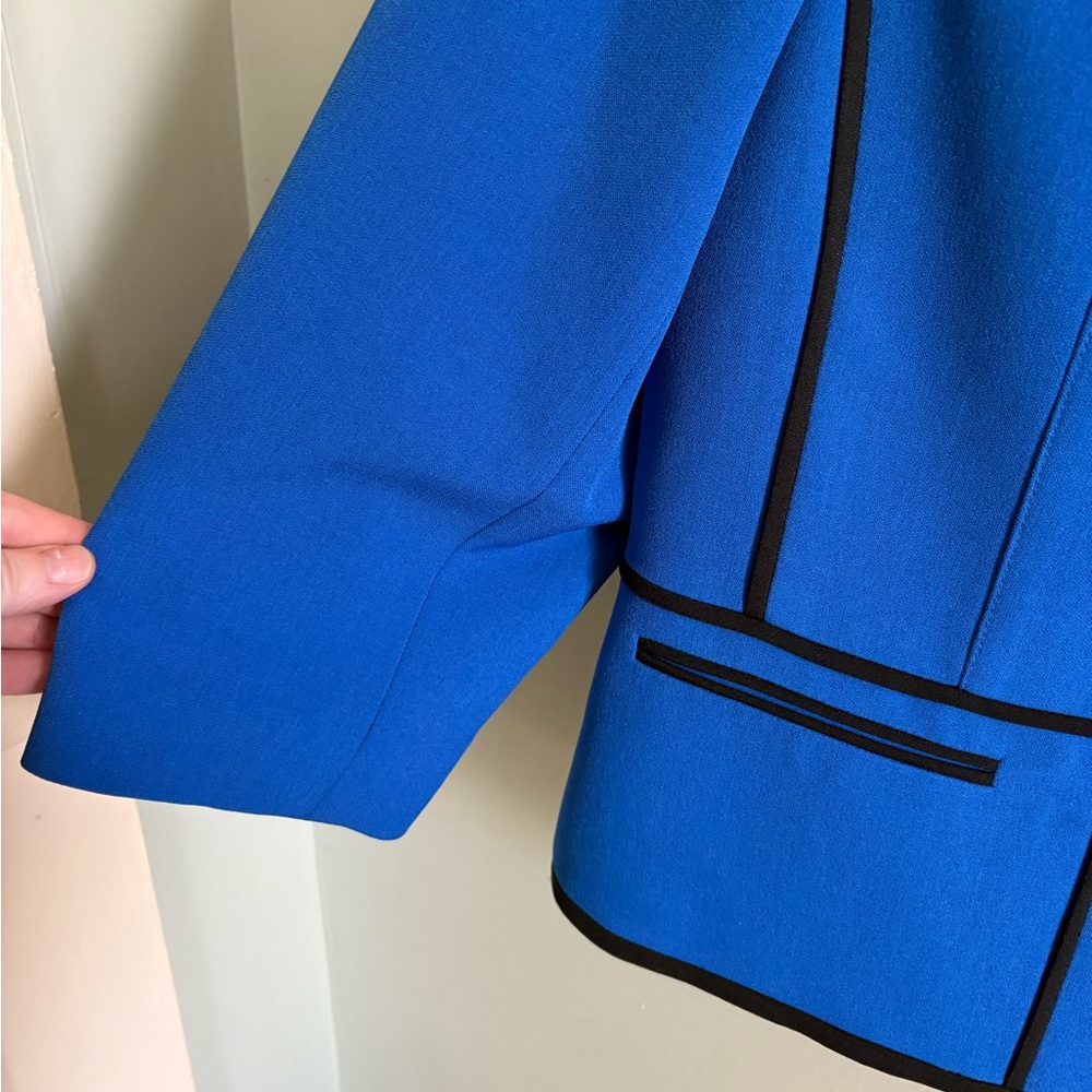 Kasper Women's Cobalt Blue Open-Front Jacket with Black Piping - Picture 5 of 9
